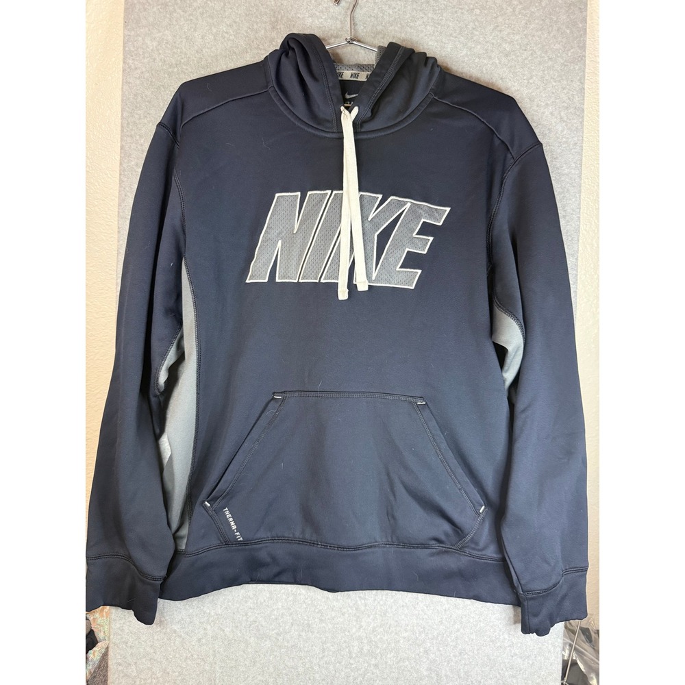 Nike Therma-FIT Hoodie Mens Large Black Grey Pullover Sweatshirt Mesh Logo